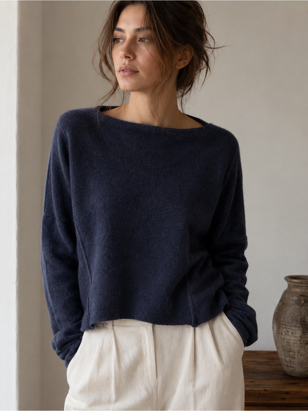 KristenseN Du Nord cashmere 
NavyGray Long Sleeve Crewneck Sweater